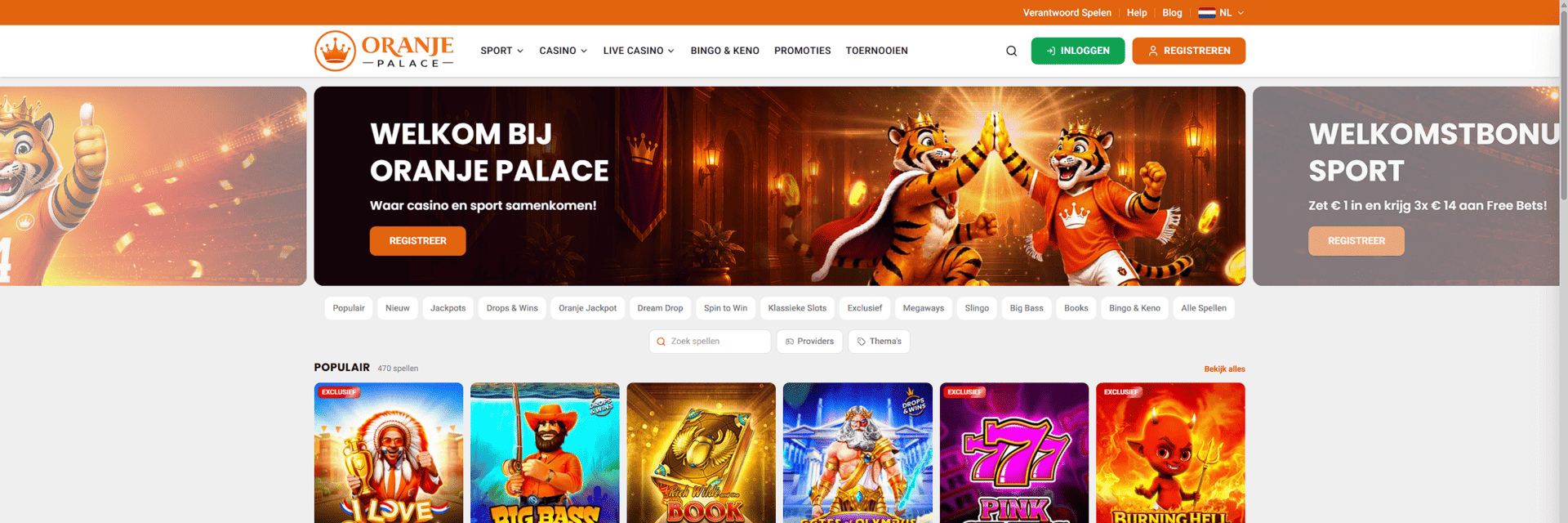 Screenshot van de Oranje Palace-website