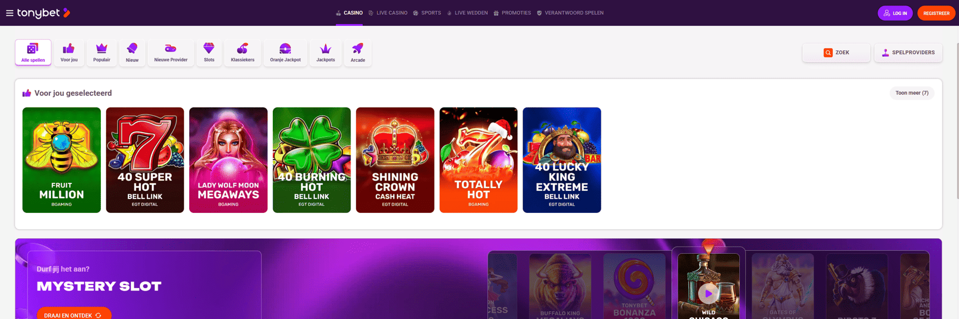 Screenshot van de Tonybet-website